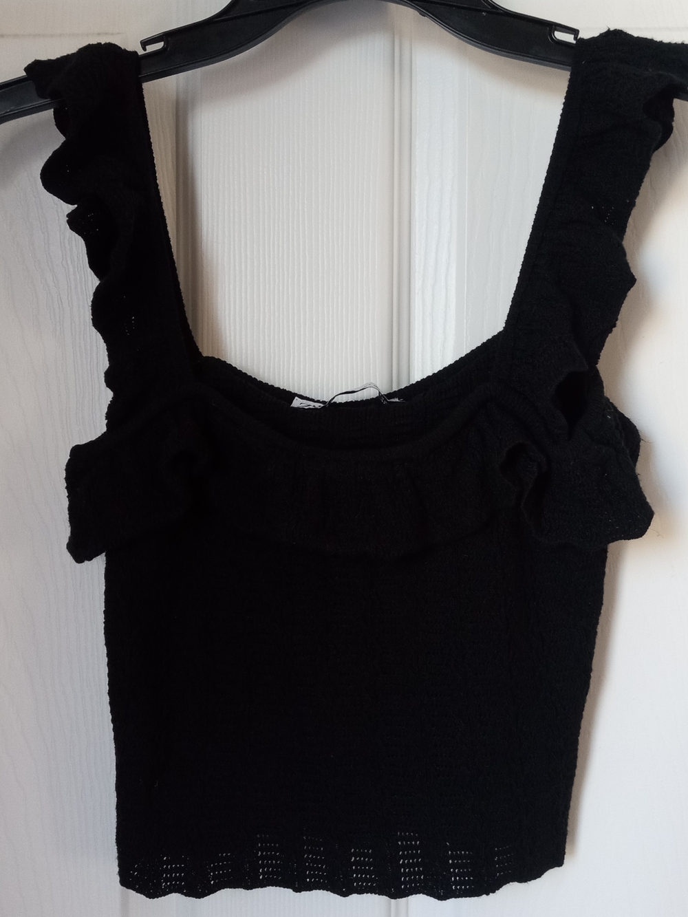 Zara Black Ruffle-Trim Knit Tank